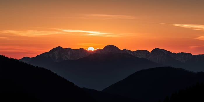amazing panoramic landscape of sunrise in the mountains, generative AI