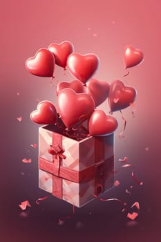 Illustration Of Gift With Red Hearts Inside, Concept For Valentine'S Day