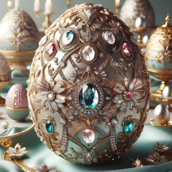 A luxurious easter egg, encrusted with sparkling jewels and intricate filigree, fit for royalty-free Jeweled Egg, Easter Egg, Paschal Egg, Jewelry Art, Home Decor, Art Collectible, OOAK Gifts. High quality photo