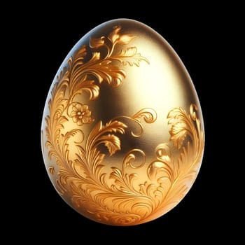 An Easter egg painted with vibrant tribal patterns and symbols, Abstract easter eggs in celebration of Happy easter Happy Easter Gold Color Eggs On Black Background . High quality photo