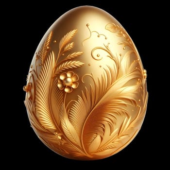 An Easter egg painted with vibrant tribal patterns and symbols, Abstract easter eggs in celebration of Happy easter Happy Easter Gold Color Eggs On Black Background . High quality photo