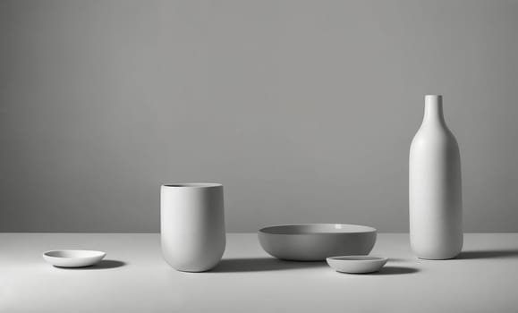 Composition of simple objects against plain grey background. Ai Generative