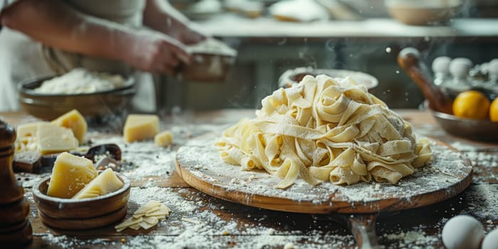 Classic Pasta on kitchen background. Diet and food concept