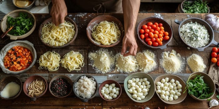 Classic Pasta on kitchen background. Diet and food concept