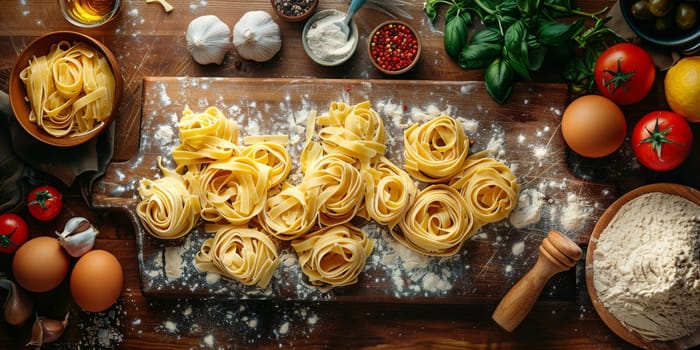 Classic Pasta on kitchen background. Diet and food concept