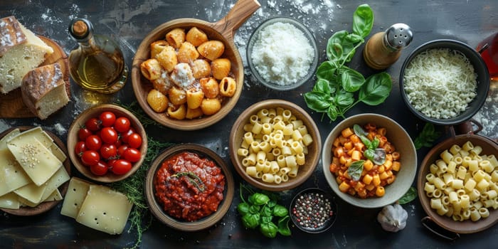 Classic Pasta on kitchen background. Diet and food concept