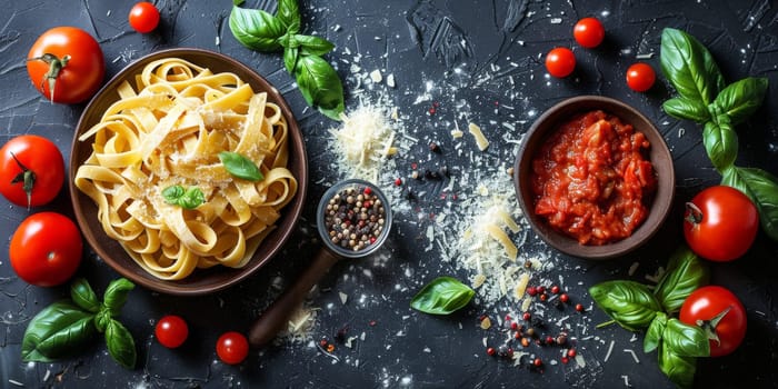 Classic Pasta on kitchen background. Diet and food concept