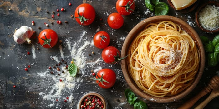 Classic Pasta on kitchen background. Diet and food concept