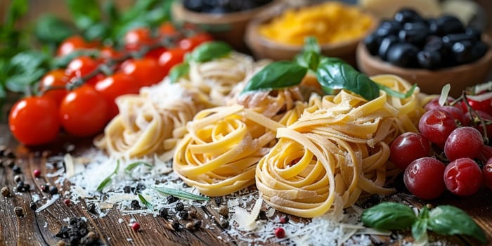 Classic Pasta on kitchen background. Diet and food concept