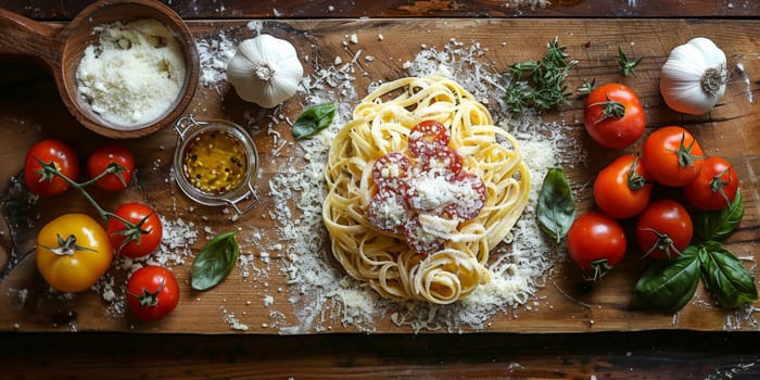 Classic Pasta on kitchen background. Diet and food concept