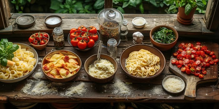 Classic Pasta on kitchen background. Diet and food concept