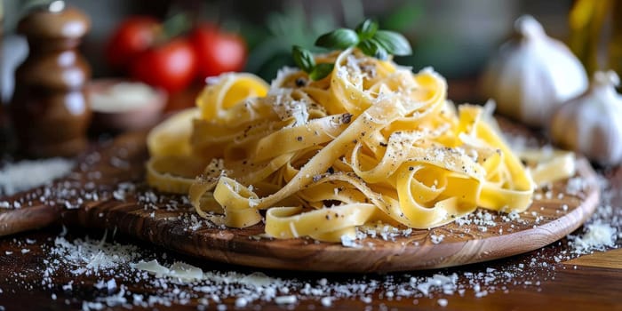 Classic Pasta on kitchen background. Diet and food concept