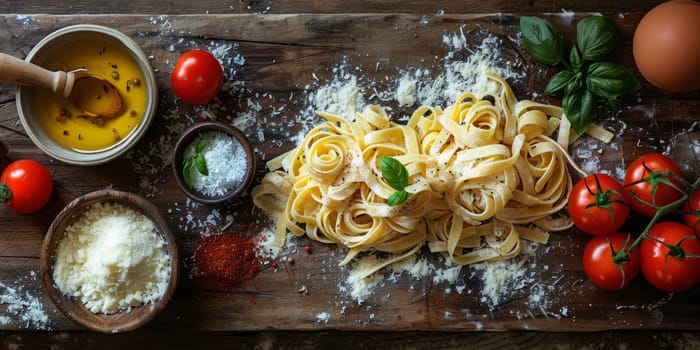 Classic Pasta on kitchen background. Diet and food concept