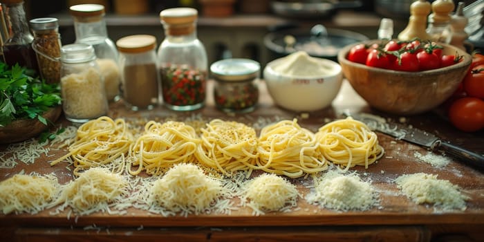 Classic Pasta on kitchen background. Diet and food concept