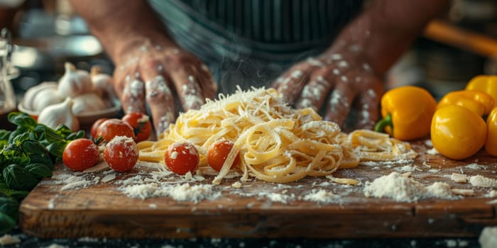 Classic Pasta on kitchen background. Diet and food concept