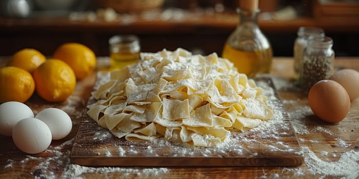 Classic Pasta on kitchen background. Diet and food concept