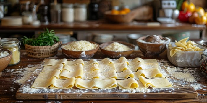 Classic Pasta on kitchen background. Diet and food concept