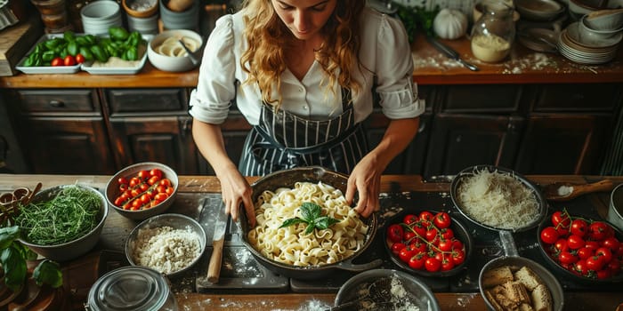 Classic Pasta on kitchen background. Diet and food concept