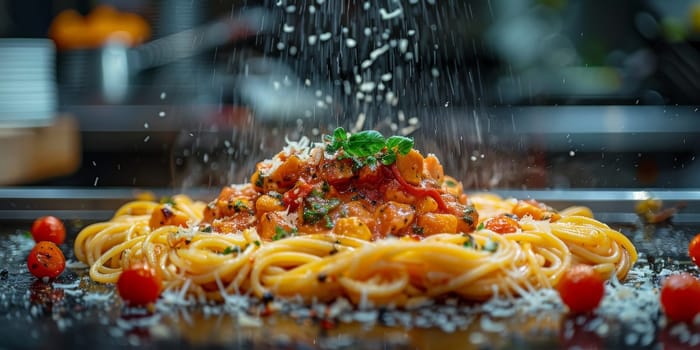 Classic Pasta on kitchen background. Diet and food concept