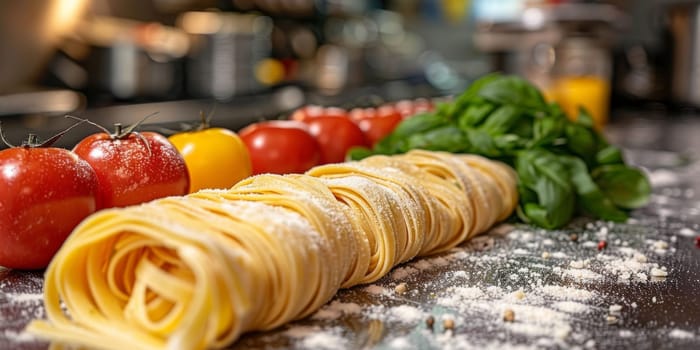 Classic Pasta on kitchen background. Diet and food concept