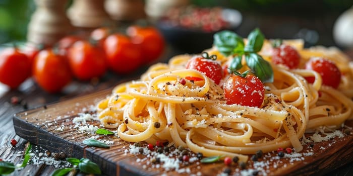 Classic Pasta on kitchen background. Diet and food concept