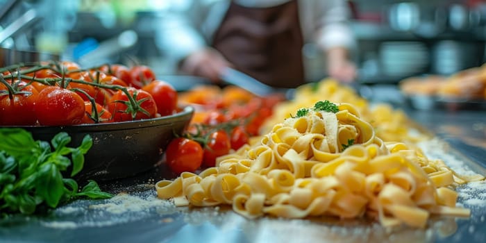 Classic Pasta on kitchen background. Diet and food concept