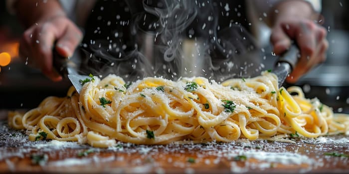 Classic Pasta on kitchen background. Diet and food concept