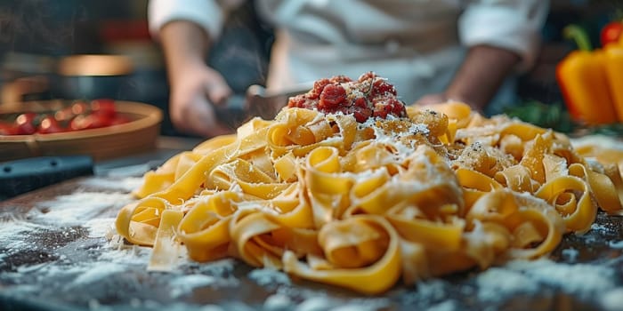 Classic Pasta on kitchen background. Diet and food concept