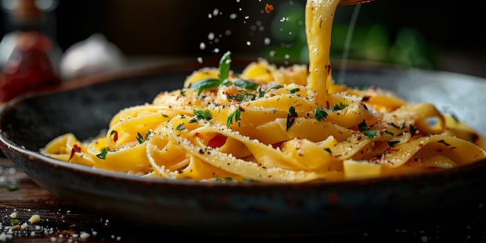 Classic Pasta on kitchen background. Diet and food concept