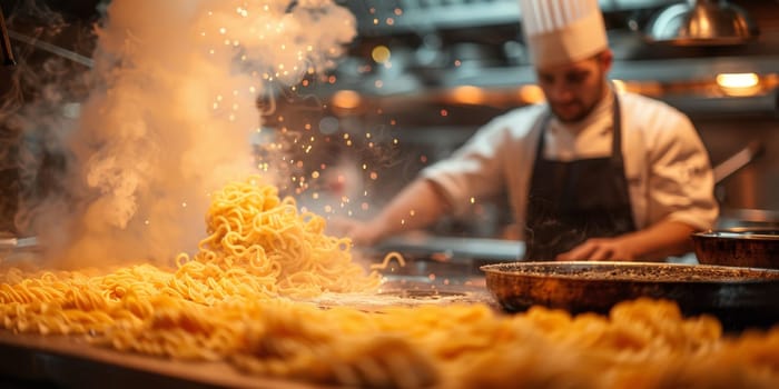 Classic Pasta on kitchen background. Diet and food concept