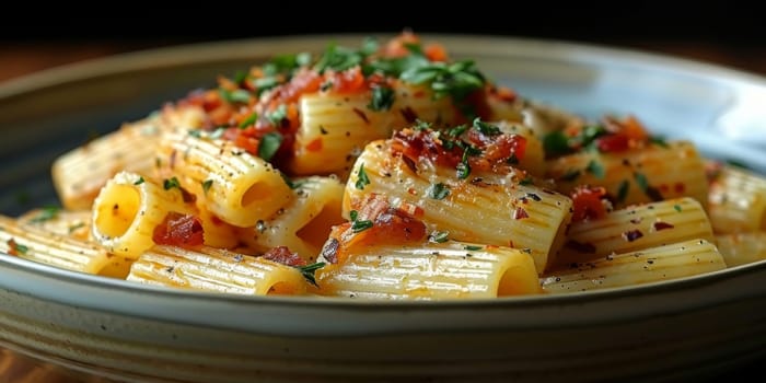 Classic Pasta on kitchen background. Diet and food concept