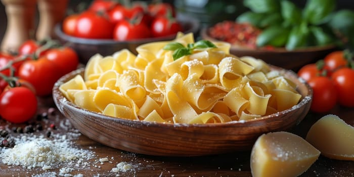 Classic Pasta on kitchen background. Diet and food concept