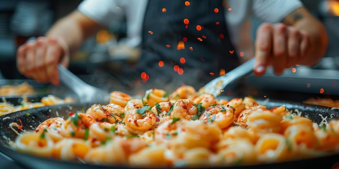 Classic Pasta on kitchen background. Diet and food concept