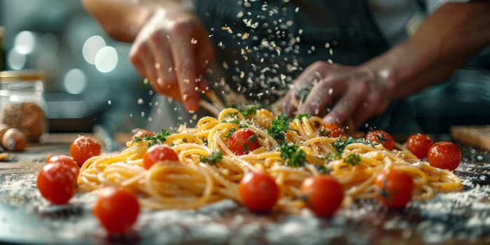 Classic Pasta on kitchen background. Diet and food concept