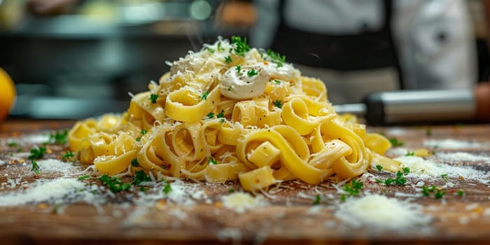 Classic Pasta on kitchen background. Diet and food concept