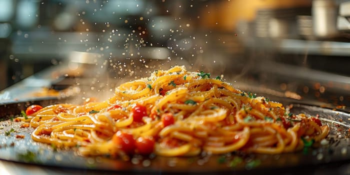 Classic Pasta on kitchen background. Diet and food concept