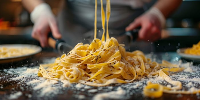 Classic Pasta on kitchen background. Diet and food concept