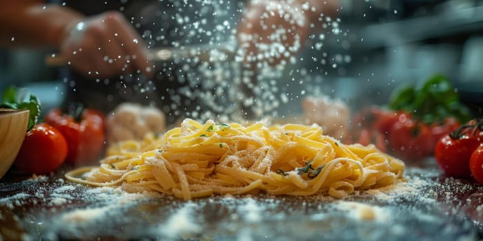 Classic Pasta on kitchen background. Diet and food concept