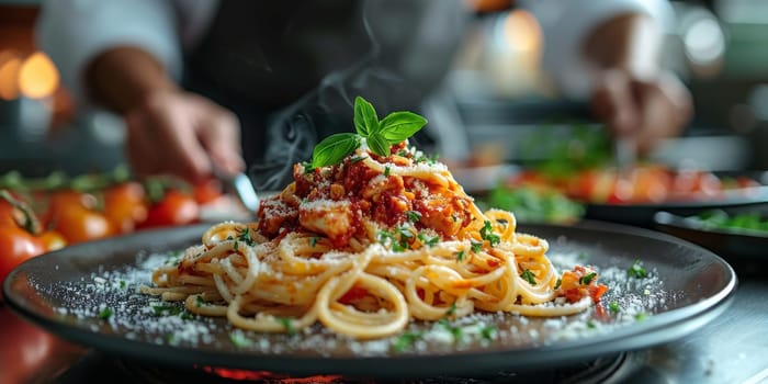 Classic Pasta on kitchen background. Diet and food concept