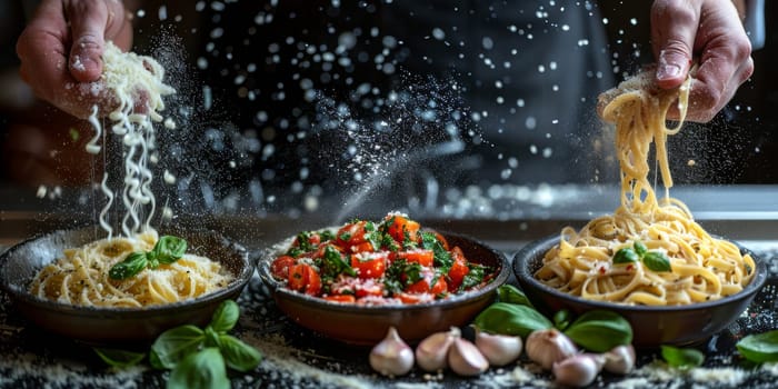 Classic Pasta on kitchen background. Diet and food concept