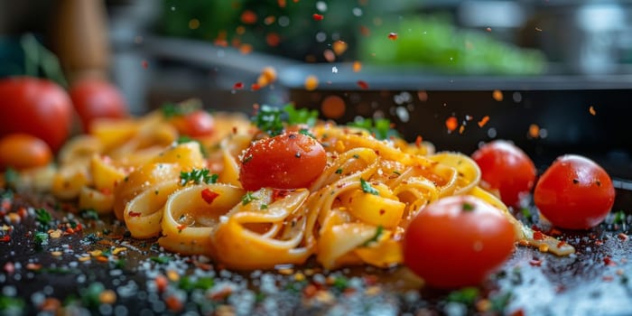 Classic Pasta on kitchen background. Diet and food concept