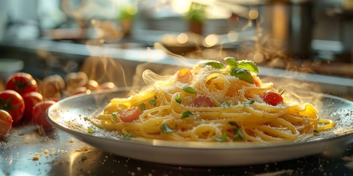 Classic Pasta on kitchen background. Diet and food concept