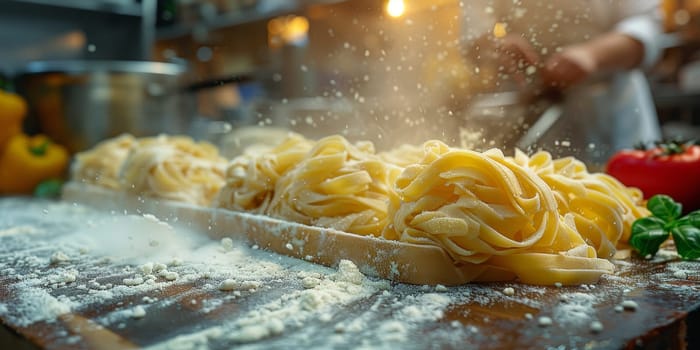 Classic Pasta on kitchen background. Diet and food concept