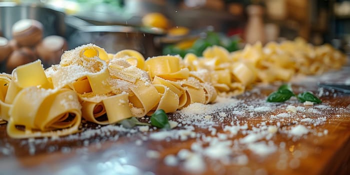 Classic Pasta on kitchen background. Diet and food concept