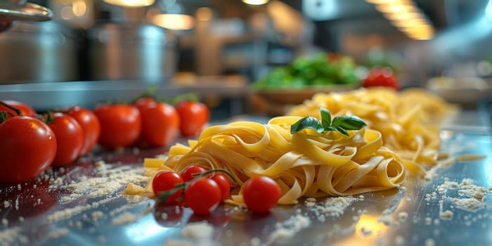 Classic Pasta on kitchen background. Diet and food concept