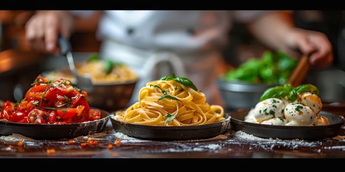 Classic Pasta on kitchen background. Diet and food concept