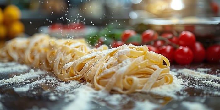 Classic Pasta on kitchen background. Diet and food concept