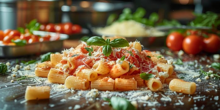 Classic Pasta on kitchen background. Diet and food concept