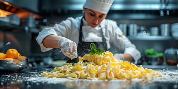 Classic Pasta on kitchen background. Diet and food concept