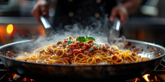 Classic Pasta on kitchen background. Diet and food concept